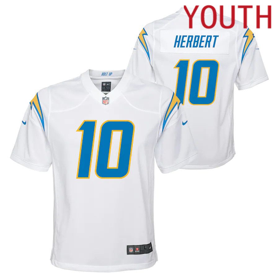 Youth Los Angeles Chargers 10 Justin Herbert Nike White Team Game NFL Jersey